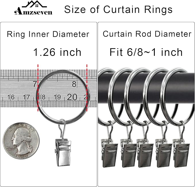 100 Pack Curtain Rings with Clips, Drapery Clips with Rings, Drapes Rings 1.26 - Image 3