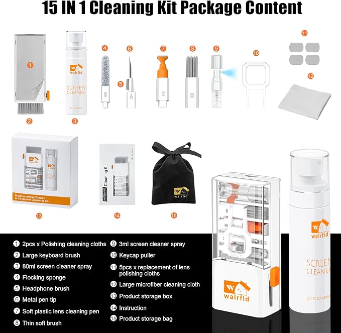 walrfid Laptop Keyboard Cleaner Kit, 15-in-1 Computer Screen Cleaning Brush Tool - Image 2