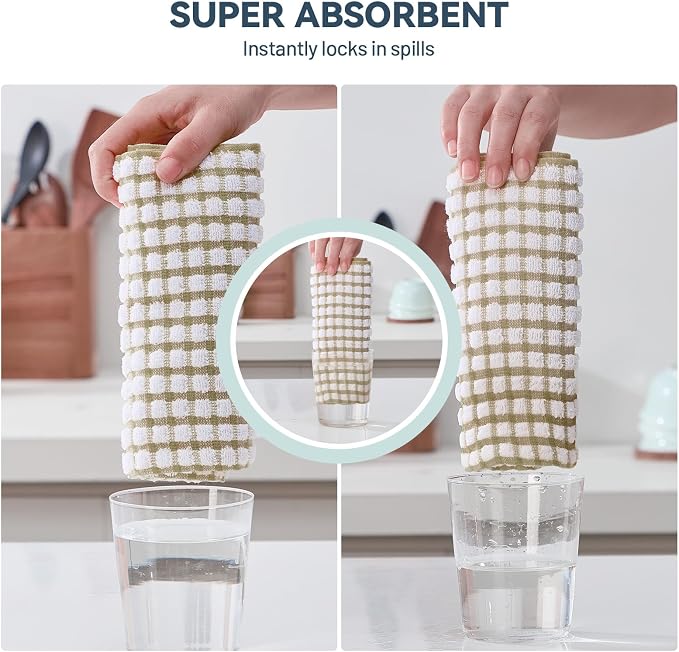 Egles 12 Packs Kitchen Dishcloths, 100% Cotton Grid Terry Dish Cloths 12" x 12" - Image 3
