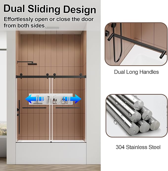56-60" W x 60" H Double Sliding Bathtub Shower Door, 5/16" Tempered Glass - Image 6