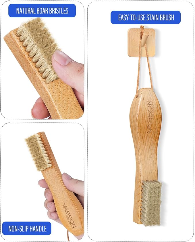 VASSON Natural Soft Boar Bristle Laundry Stain Brush, Laundry Scrub Brush - Image 6