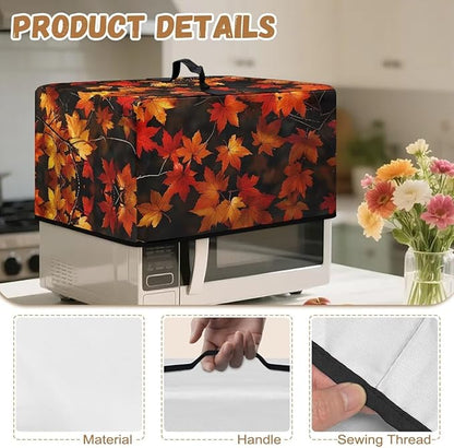 Microwave Oven Cover, Thanksgiving Maple Leaf Dustproof Machine Protector Decorative Kitchen Appliance Cover Waterproof Polyester Fabric for Most Countertop Microwaves Easy to Clean
