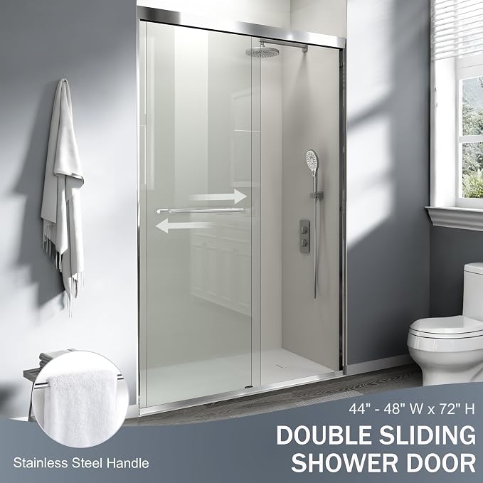 44-48 in. W x 72 in. H Double Sliding Shower Door, Semi-Frameless Bypass - Image 4