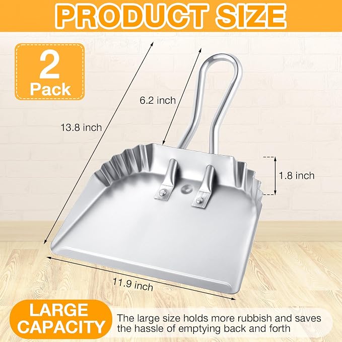 Mumufy 8 Pcs 12 Inch Heavy Duty Metal Dustpan, Stainless Steel Large Wide Dust - Image 2