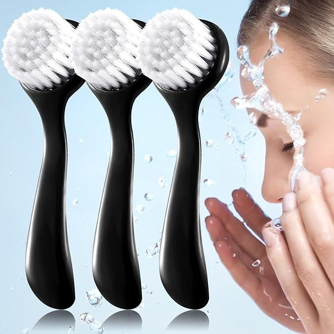 3 Pieces Facial Cleansing Brush Acrylic Handle Face Scrubbers Soft Bristle by Patelai