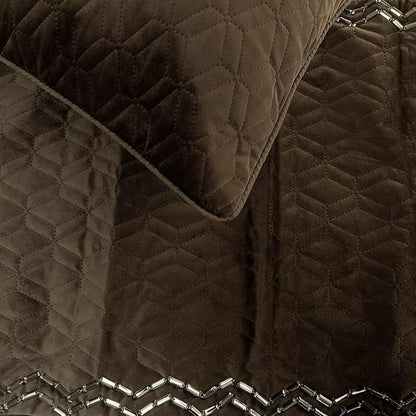 The HomeCentric King Queen Twin Brown Designer Full 68"x18" Bed Runner with 2 Pillow Cover, Quilted & Crystals Bed Scarf on Velvet Fabric - Brown Diamond Symphony