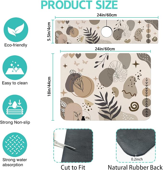 Dish Drying Mat for Kitchen Counter Matt, Super Absorbent Non-slip Rubber Backed - Image 2