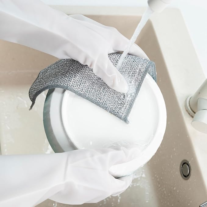 5 Pack Extra Large Non Scratch Wire Dishcloths, 30x30cm Double-Layer Silver - Image 6