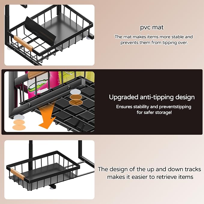 ADBIU Under Sink Organizer, 2 Pack 2 Tier Expandable Height Pulling Out Kitchen - Image 6