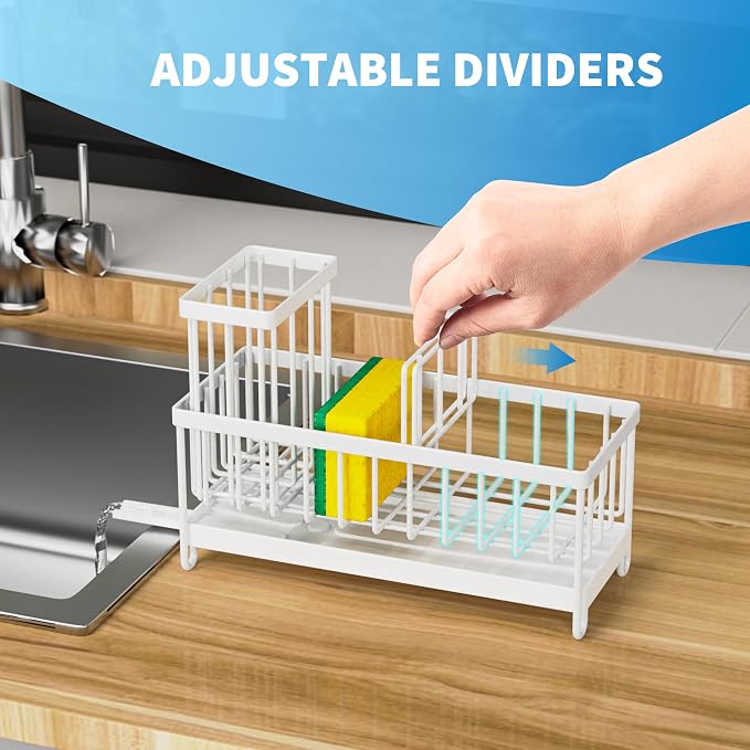 Cisily White Sponge Holder for Kitchen Sink, Sink Caddy Organizer - Image 3