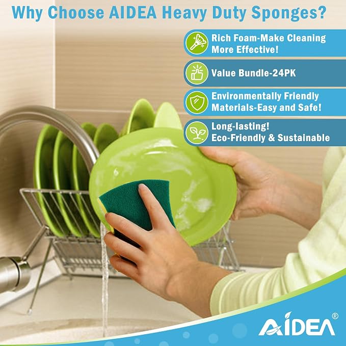 AIDEA Sponges Kitchen, 24 Pack Heavy Duty Dish Sponge, Cleaning Dish Scrubber - Image 4