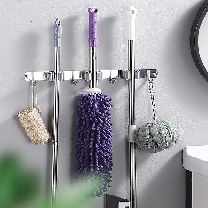 Broom Mop Holder Wall Mount Cleaning Tool holder, Heavy Duty Stainless Steel - Image 4