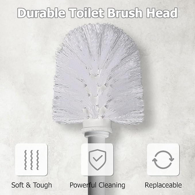 Topsky 2 Pack Compact Toilet Brush & Holder Set, Plastic Round Barrel Loo Brush - Image 4