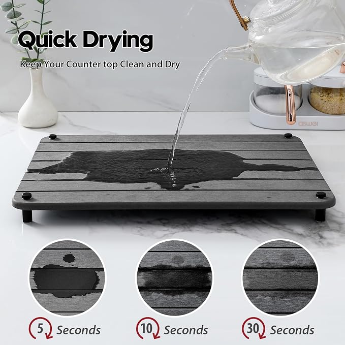 Stone Dish Drying Mat for Kitchen Counter, Water Absorbing Bathroom Tray Sink - Image 2
