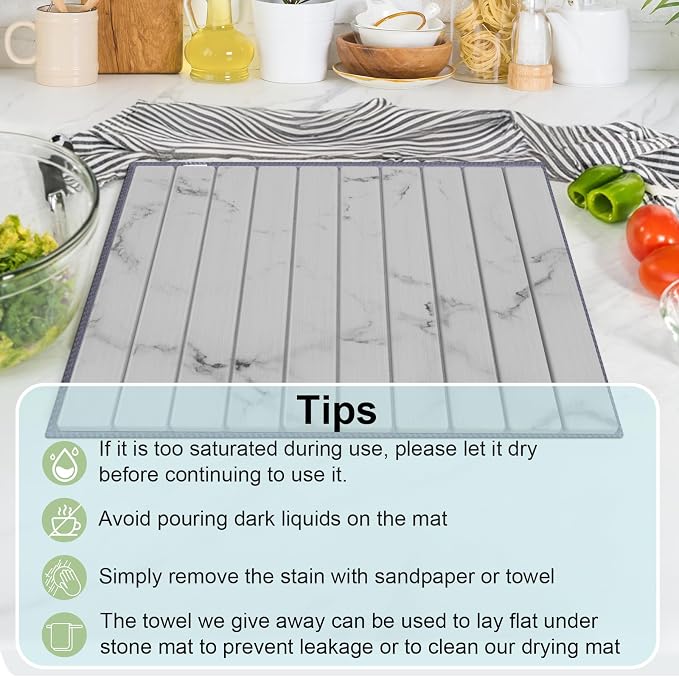 Stone Dish Drying Mat for Kitchen Counter, Versatile Stone Drying Mats for Cups - Image 7