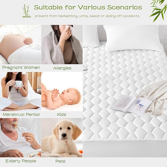 GRT Full Mattress Protector Waterproof, Rayon from Bamboo, Cooling Quilted - Image 5
