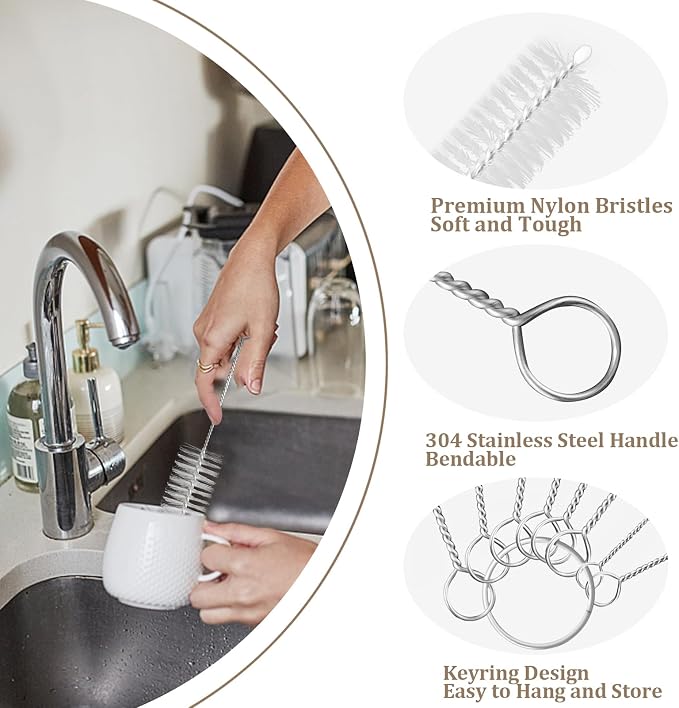 8 Pcs Bottle and Straw Cleaner, Long Deep Nylon Brush - Image 5