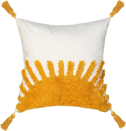 Adabana Boho Throw Pillow Covers 18x18, Decorative Tufted Pillows Cover for Couch Bed, Sun Sunshine Pillow Cover for Kids