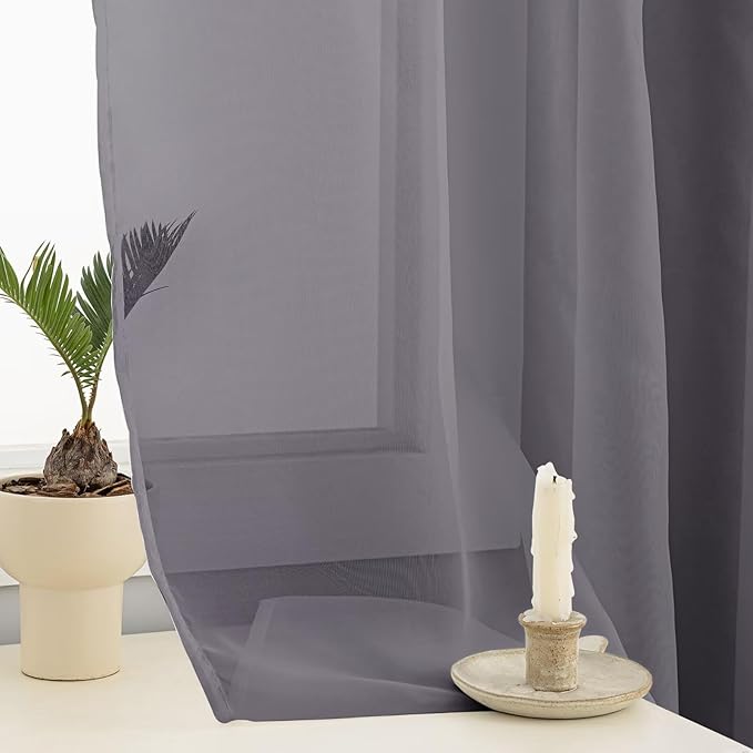 Sheer Curtains 54 Inches Long 2 Panels, Rod Pocket Short Curtain for Kitchen, Bedroom, Cafe Window(Grey 38" W x 54" L)