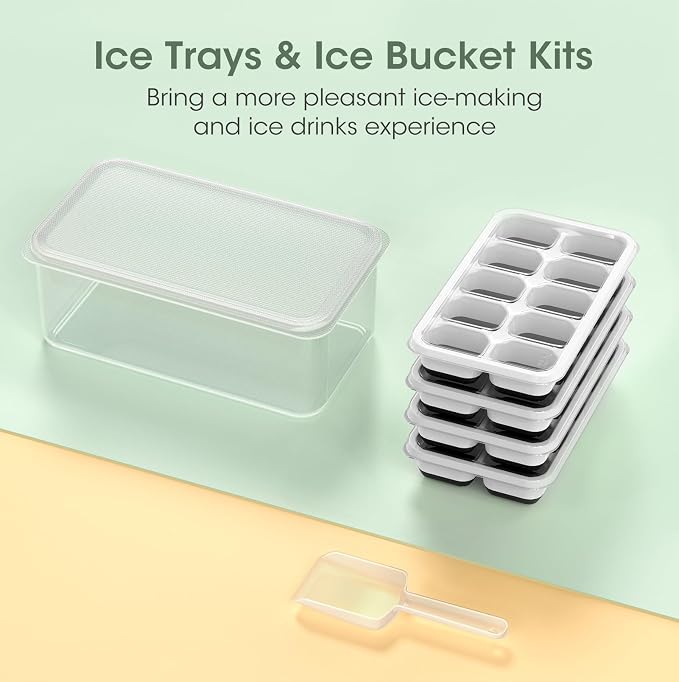 DOQAUS Ice Cube Tray with Lid and Bin, 4 Pack Silicone Plastic Ice Cubes Trays - Image 8