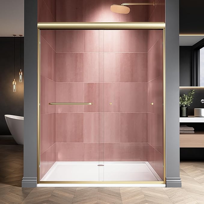 44-48" W x 72" H Semi-Frameless Double Sliding Glass Shower Door, 1/4" Clear by Unknown