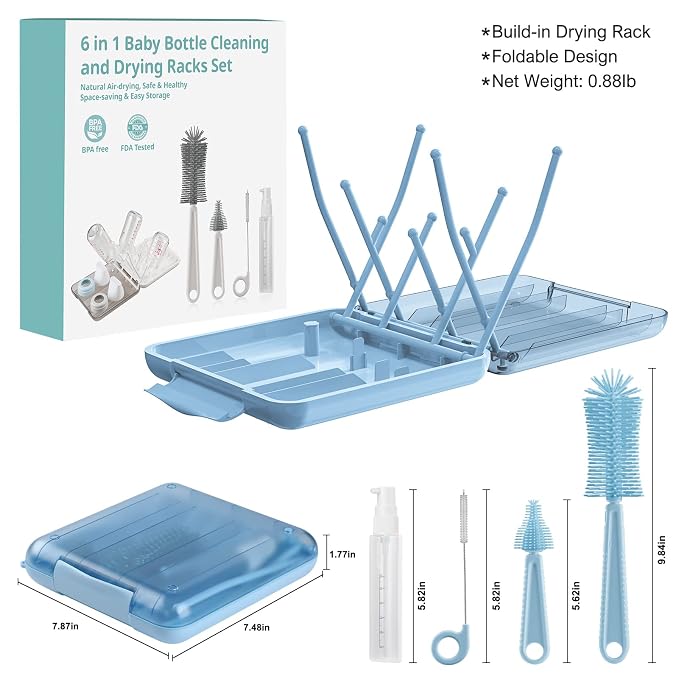 Bottle Brush Set -Baby Travel Essential-6 in 1 Bottle Cleaner Kit - Image 2