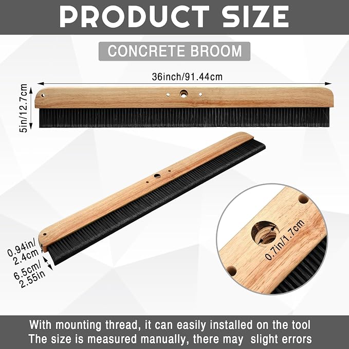 1 Pack 36 Inch Concrete Broom Finishing Tools Without Handle Wood Backed Brush - Image 2