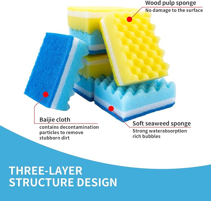 20 Pack, The Third Generation Dishwashing Sponge, Scrub Sponge, The Wave Shaped - Image 5
