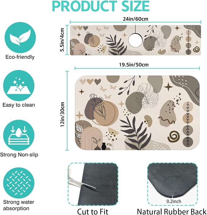 Dish Drying Mat for Kitchen Counter Matt, Super Absorbent Non-slip Rubber Backed - Image 2