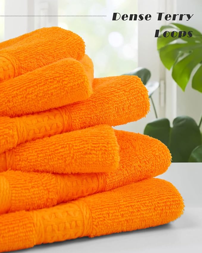 Cleanbear Washcloths Orange Face Cloths Set of 6 Large All Cotton Bathroom Wash - Image 3