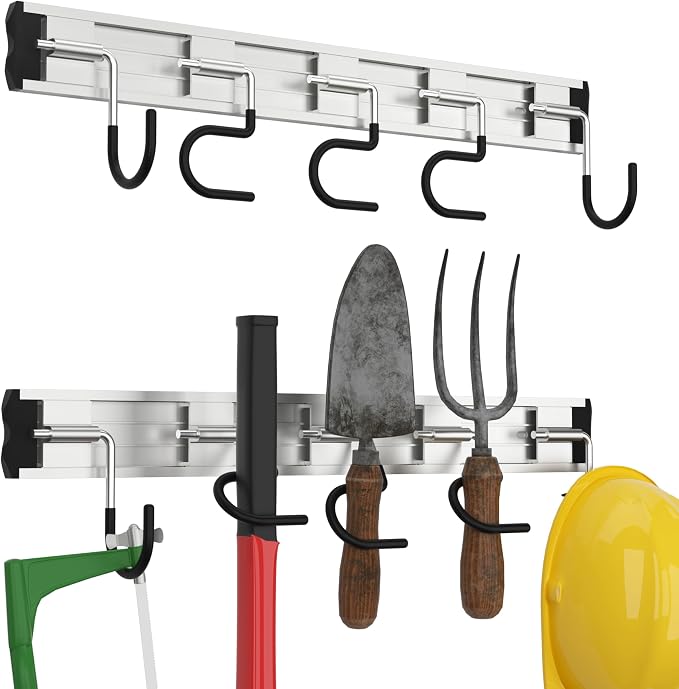 34.5'' Aluminum Alloy Garden Tool Organizer Wall Mount Garage Organizers and - Image 5