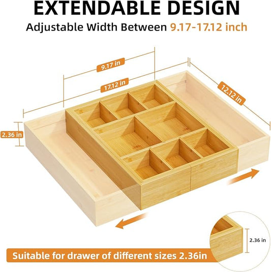 Marbrasse Bamboo Expandable Drawer Organizer, Desk Drawer Organizer Tray - Image 2