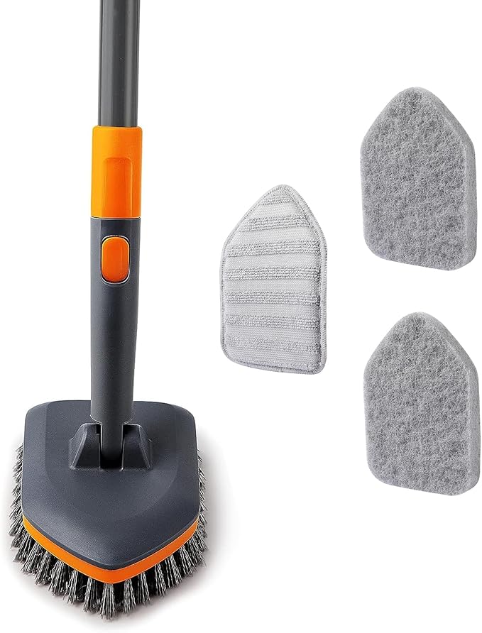 Tile Tub Scrubber Brush with 3 Different Function Cleaning Heads and 56" by CLEANHOME