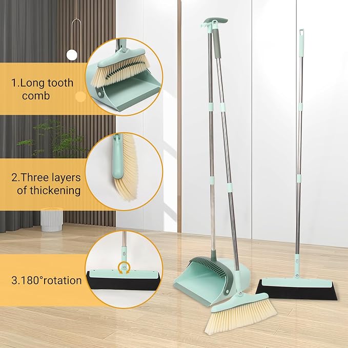 Broom and Dustpan Set, Squeegee Broom, Long Handle Broom and Dustpan Set - Image 3