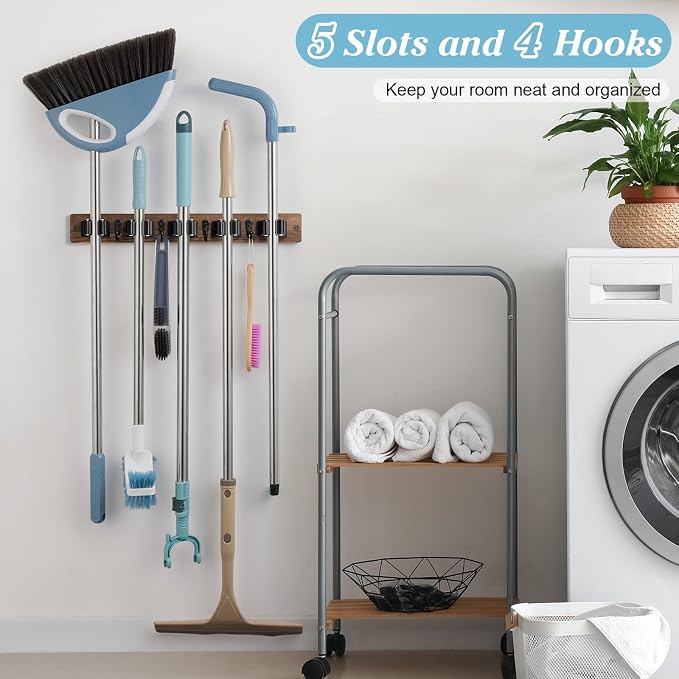 Brown Broom Holder Wall Mount - Image 3