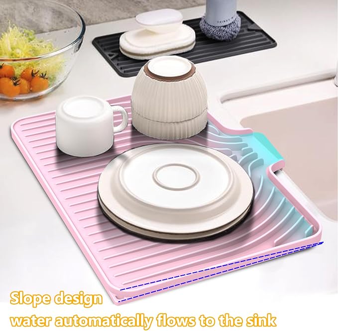 Silicone Drying Mat for Kitchen Counter, Dish Drying Rack Matt - Image 4