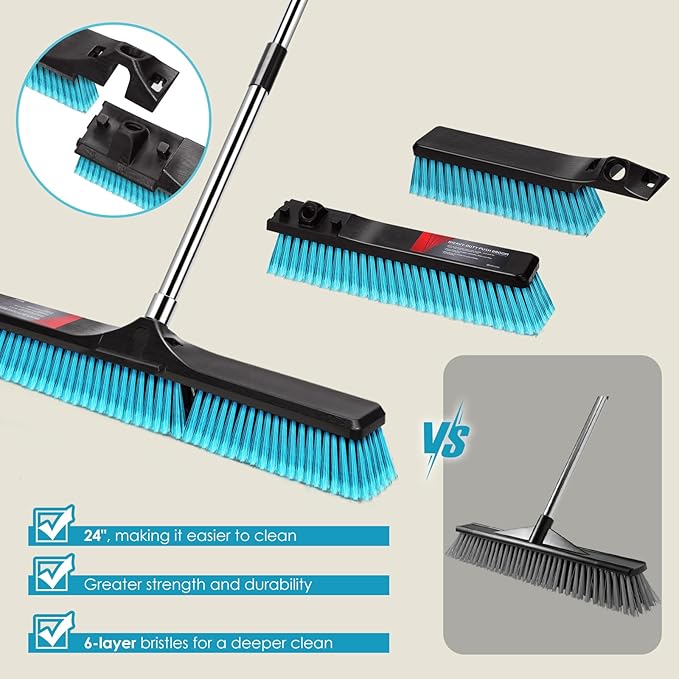 24" Push Broom, Heavy Duty Outdoor Commercial Broom - Image 6