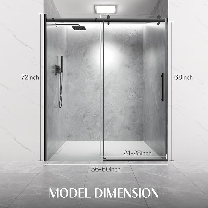 Shower Door 56-60'' W x 72'' H Semi-Frameless & Double Sliding, 1/4 inch - Image 8
