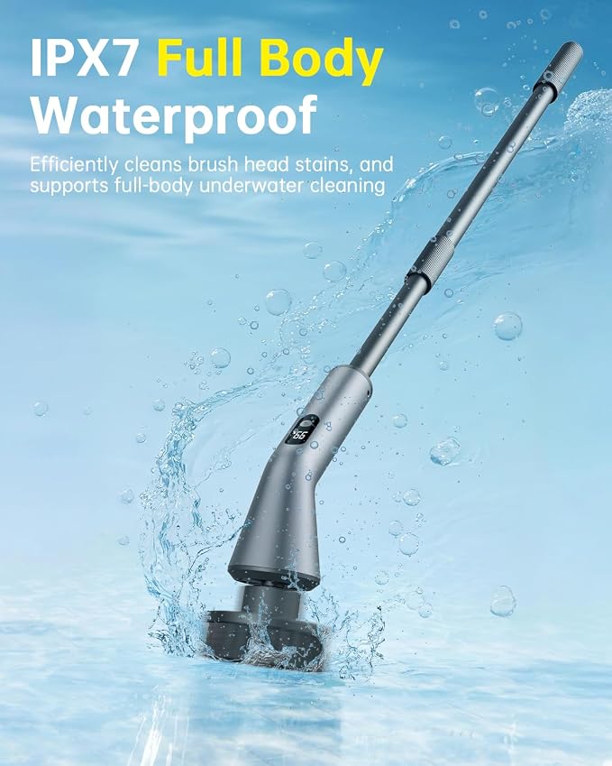 VICNOVA Electric Spin Scrubber, IPX7 Waterproof 2-Speed, Extendable Long Handle - Image 3