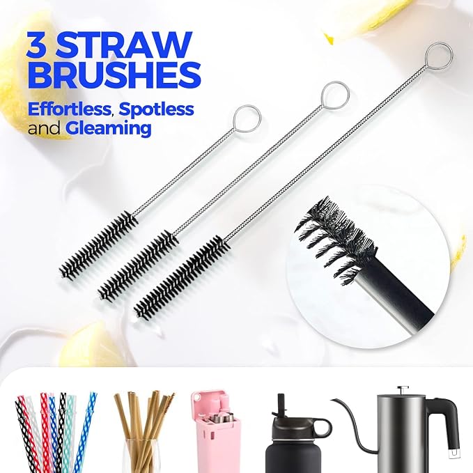 Holikme 6 Pack Bottle Brush Set, 3 Straw Brushes, 3-in-1 Bottle Cleaning Brush - Image 4