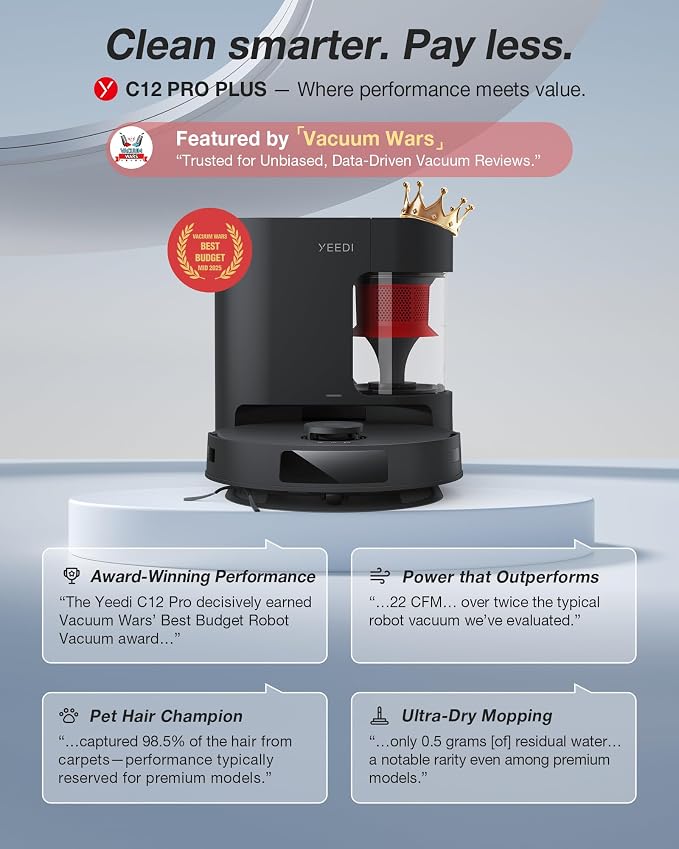 Yeedi C12 PRO Plus Robot Vacuum and Mop, 8000Pa Strong Suction, Vibrating - Image 2
