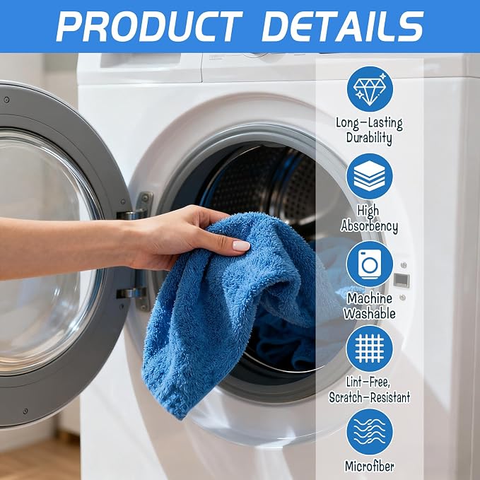 6 Pack Extra Large Microfiber Cleaning Cloths 20"x30", Lint-Free Reusable Towels - Image 3