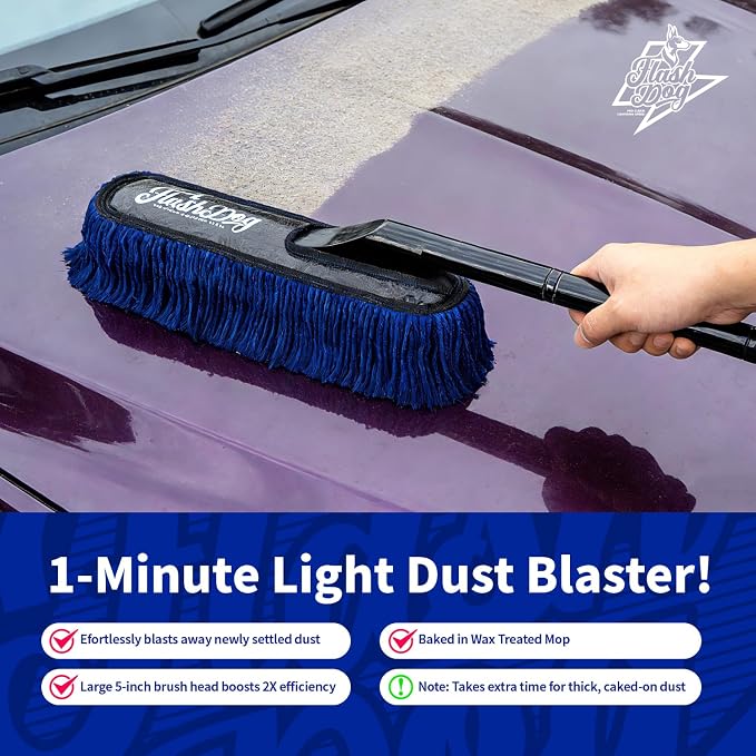 Flash Dog Wood Handle Car Duster Exterior + Mini Interior Brush Waterless - Image 2