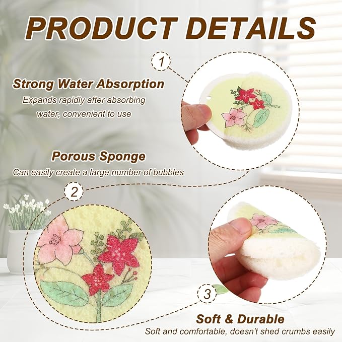 uxcell 6Pcs Cellulose Sponges, Round Kitchen Clean Sponges Non-Scratch - Image 3