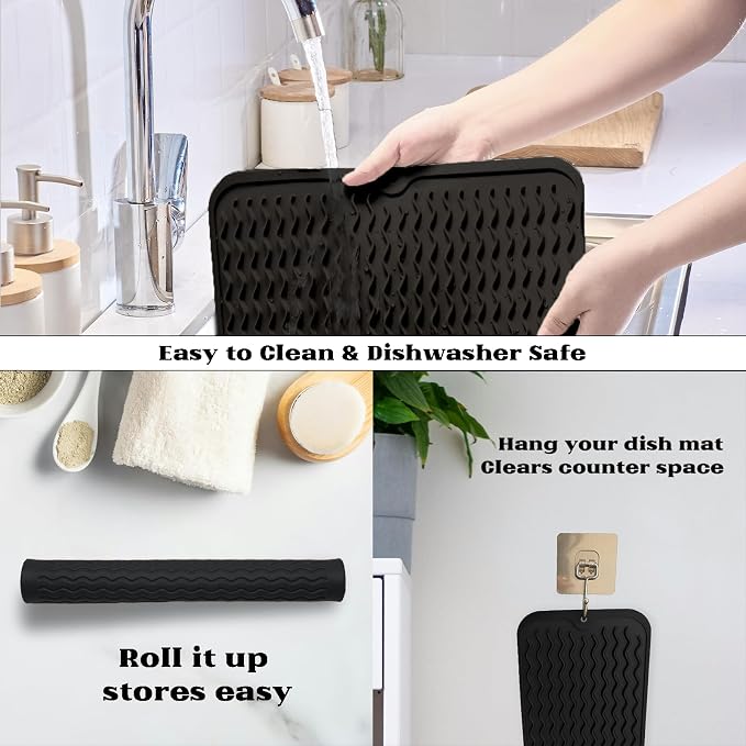 ZLR Silicone Dish Drying Mat for Kitchen Counter, Eco-Friendly Fast Dry Dish Mat - Image 4