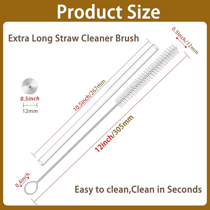 Straw Cleaner for Reusable Straws, Straw Cleaner Brush Extra Long 12 Inch - Image 2