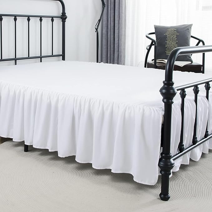 Bed Skirt Full Size Ruffled Bed Skirts with Split Corners, 12 Inch Drop Dust Ruffle Bed Skirt with Platform, White