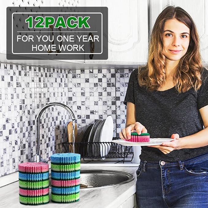SmilePowo 12 Pack Scrub Sponge, Bulk Sponges, Dual-Sided Multi-Functional - Image 7