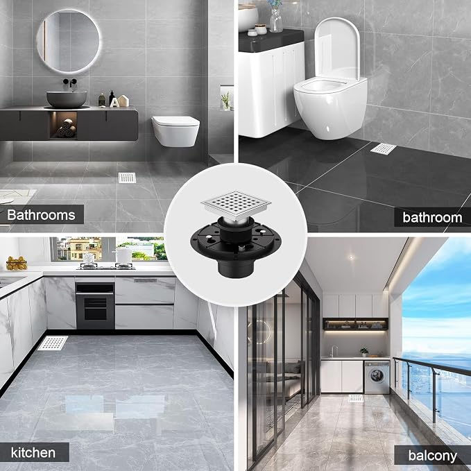 4-3/8 Inch Square Shower Drain Chrome, Bathroom Floor Drain, Stainless Steel - Image 5