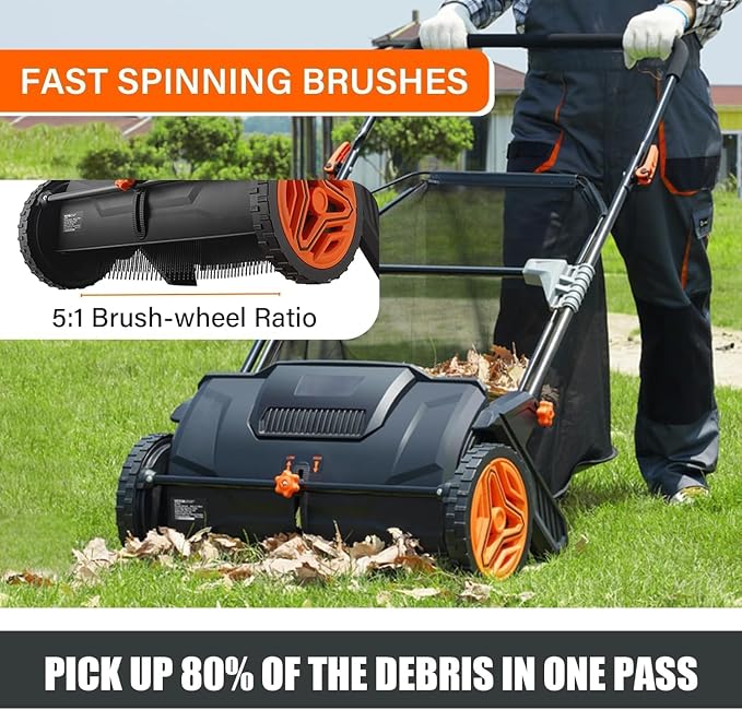 Hand Push Lawn Sweeper, 3.5 cu. ft. Large Mesh Collection Hopper Bag, 2 - Image 4